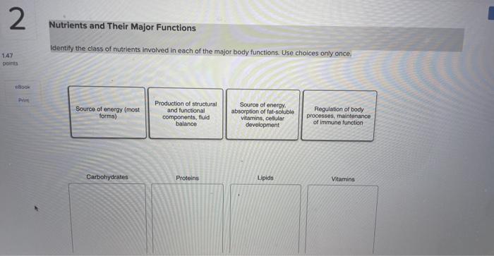 Solved Nutrients and Their Major Functions Identify the | Chegg.com