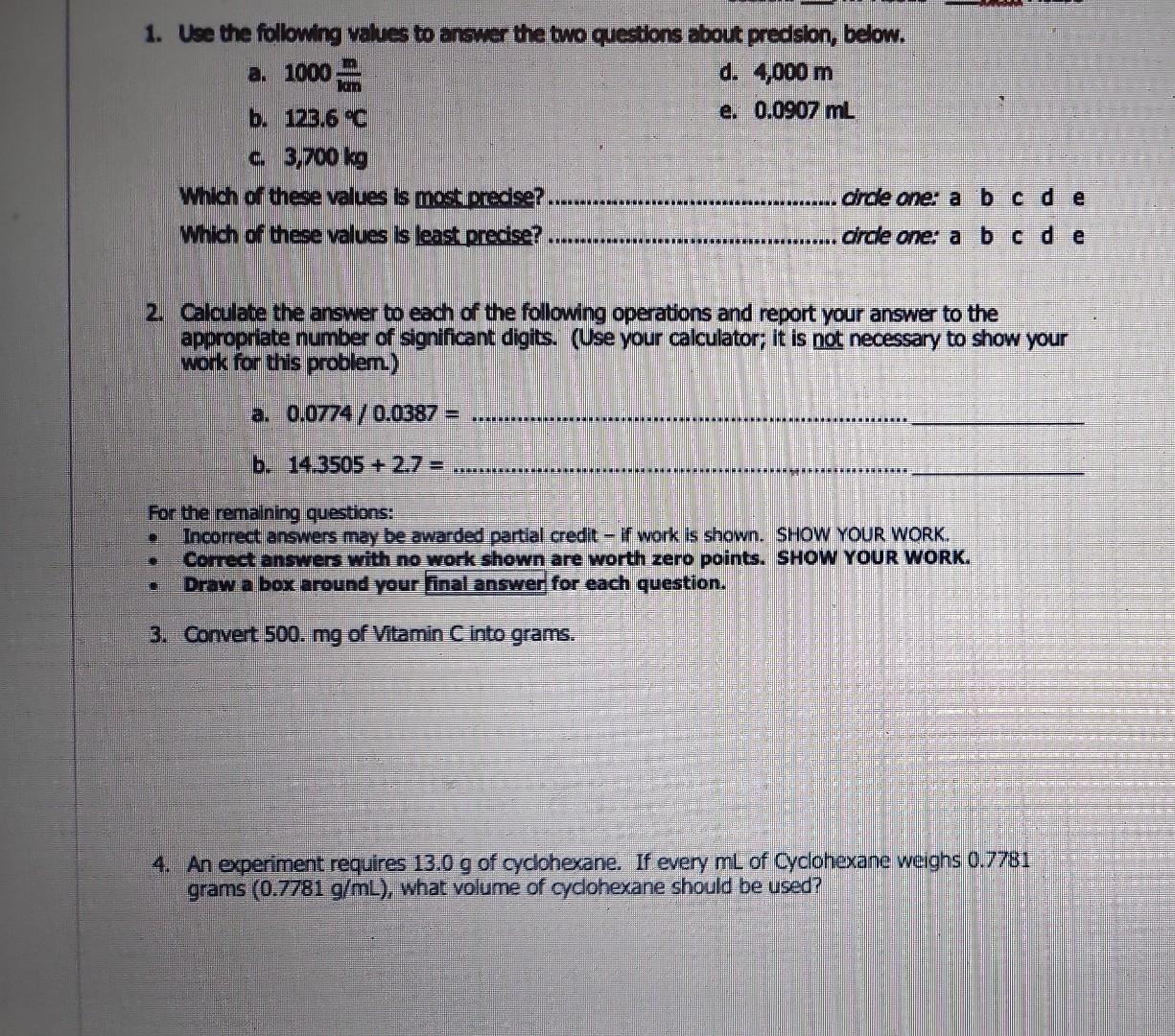 Solved 1. Use the following values to answer the two | Chegg.com