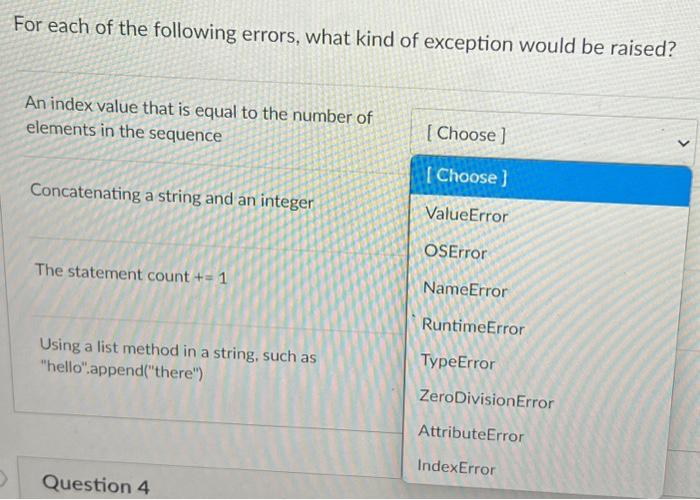 Solved For each of the following errors, what kind of | Chegg.com