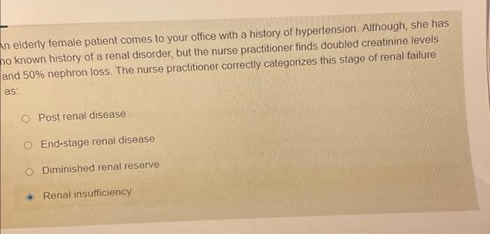 Solved An elderly female patient comes to your office with a | Chegg.com