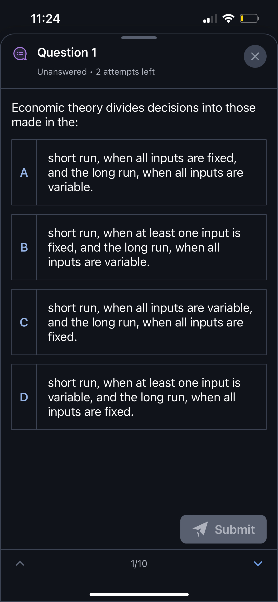 Solved 1124Question 1Unanswered *2 ﻿attempts leftEconomic
