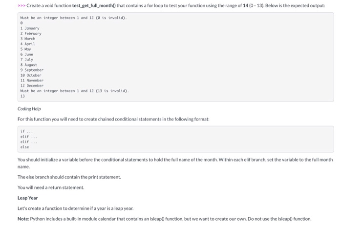 Solved >>> Create a void function test_get_full_month) that | Chegg.com