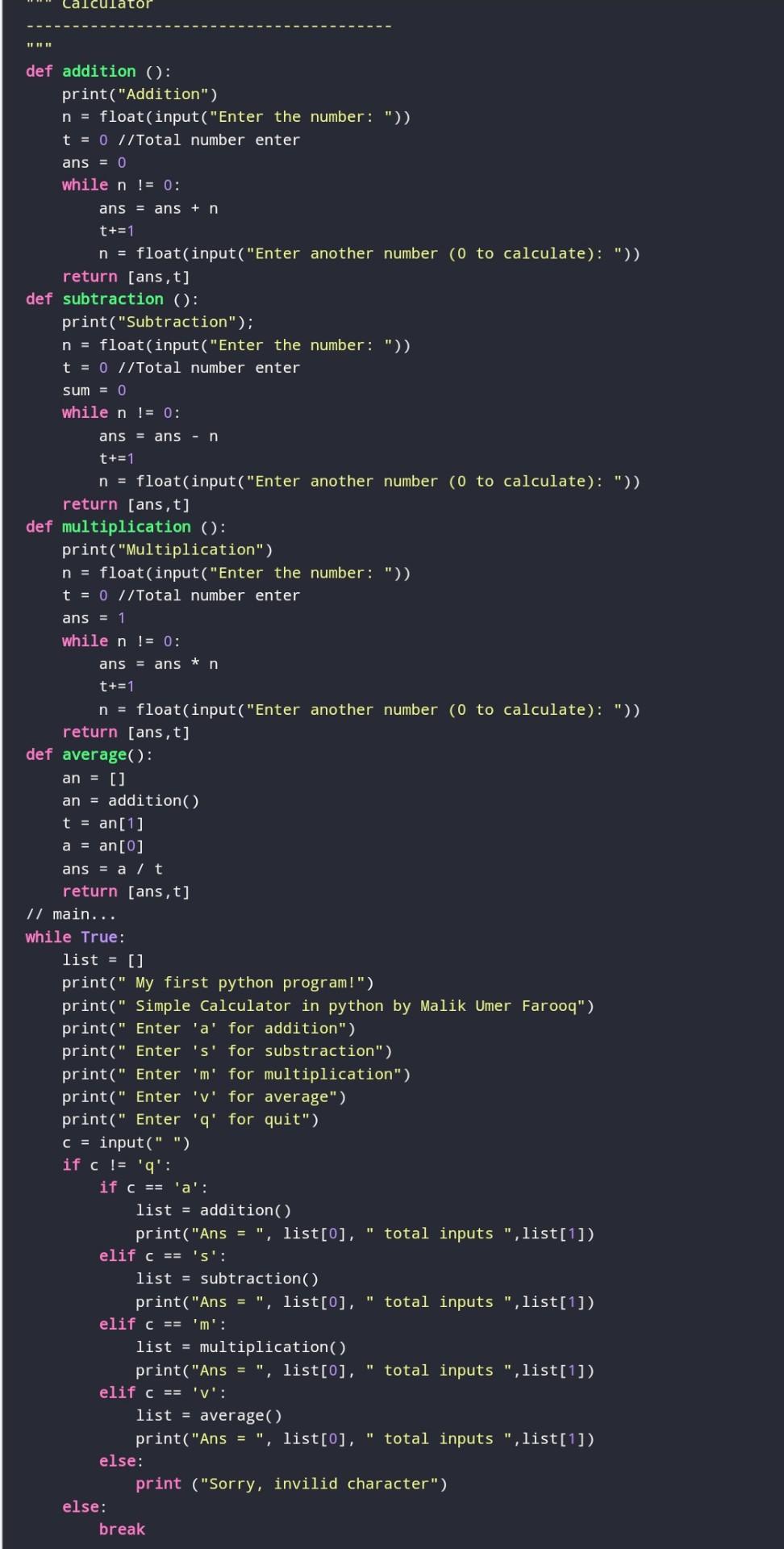 Solved Calculator | | def addition (): print("Addition") n = | Chegg.com
