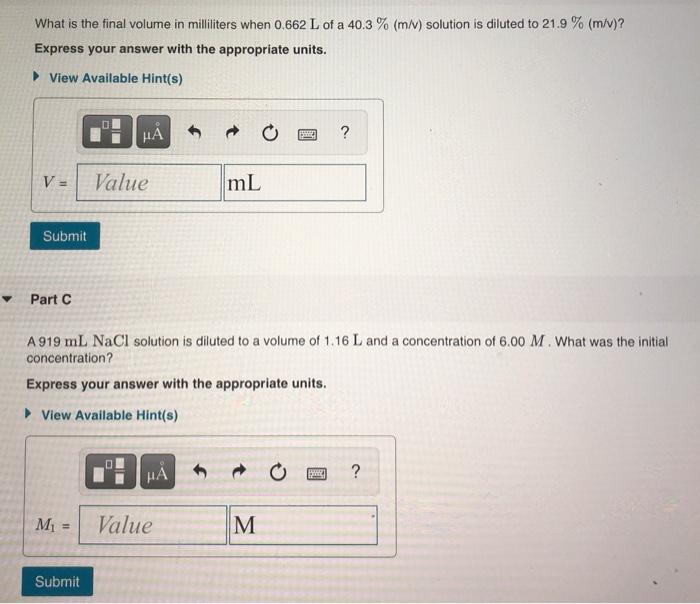 Solved What is the final volume in milliliters when 0.662 L