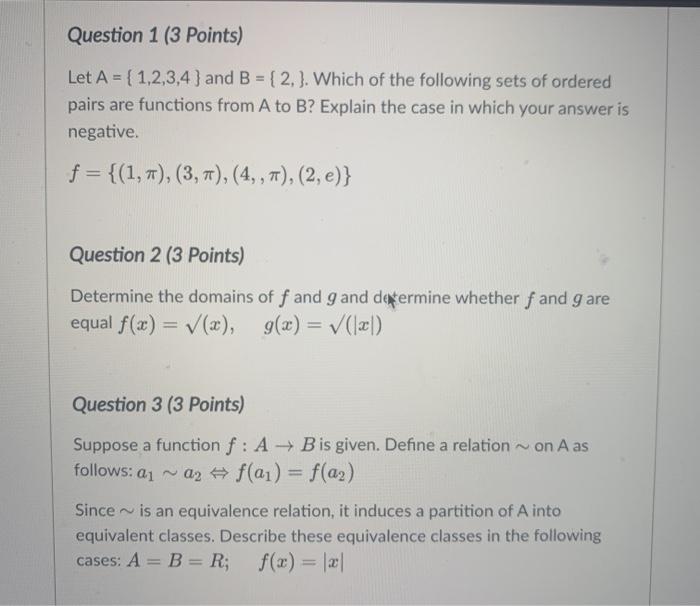 Solved Question 1 (3 Points) Let A = {1,2,3,4} and B = { | Chegg.com