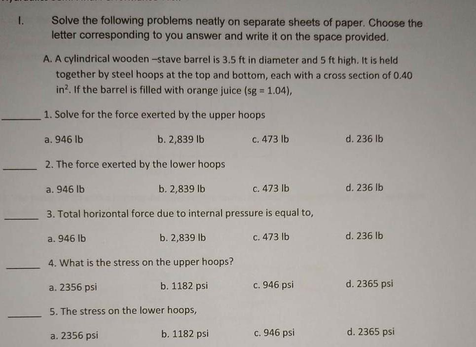 Solved 1. Solve the following problems neatly on separate | Chegg.com