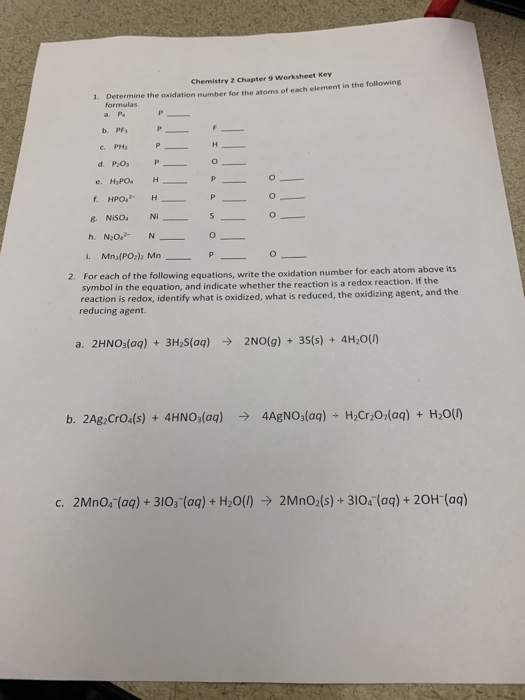 Solved Chemistry 2 Chapter 9 Worksheet Key 1. Determine the | Chegg.com