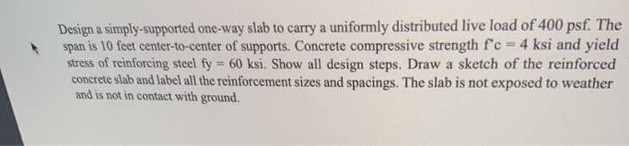 Solved Design a simply-supported one-way slab to carry a | Chegg.com