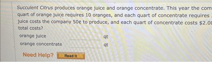 Solved Find orange juice and orange concentrate qt. Provided | Chegg.com