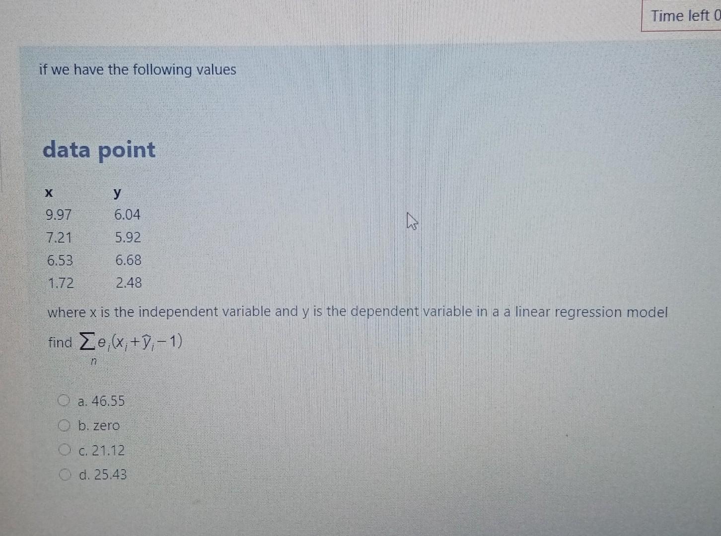 Solved Time left if we have the following values data point | Chegg.com