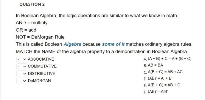 Solved QUESTION 2 In Boolean Algebra, The Logic Operations | Chegg.com