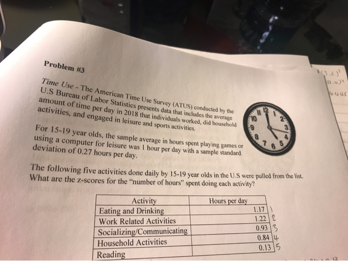 Solved Problem #3 Time Use - The American Time Use Survey | Chegg.com