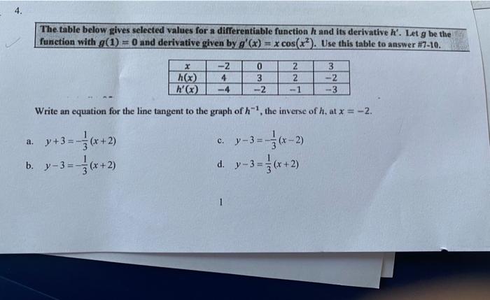 Solved 4. The table below gives selected values for a | Chegg.com