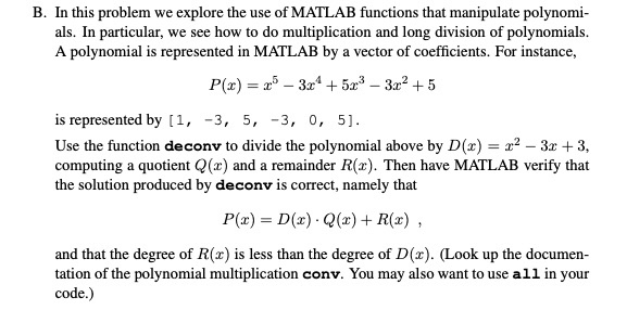 Solved B. In this problem we explore the use of MATLAB | Chegg.com