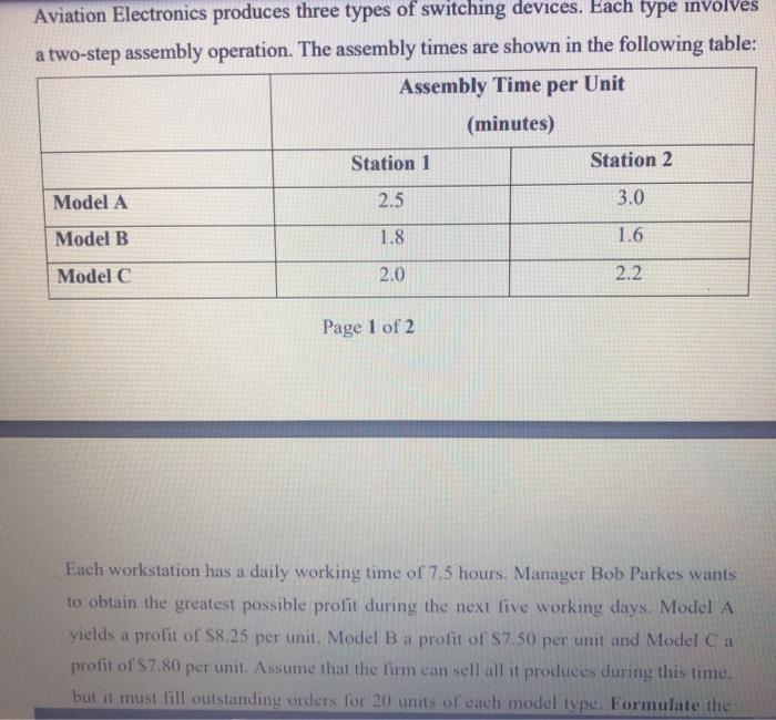 Solved Aviation Electronics produces three types of