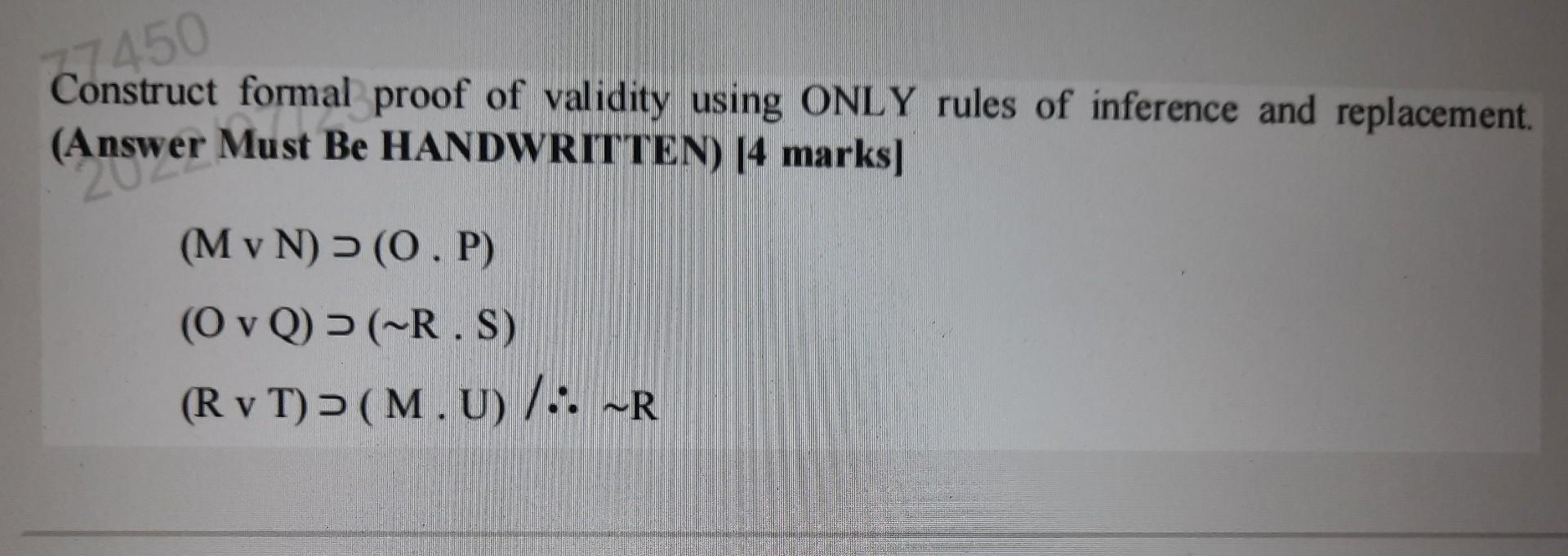 Solved construct formal proof of validity using only rules chegg