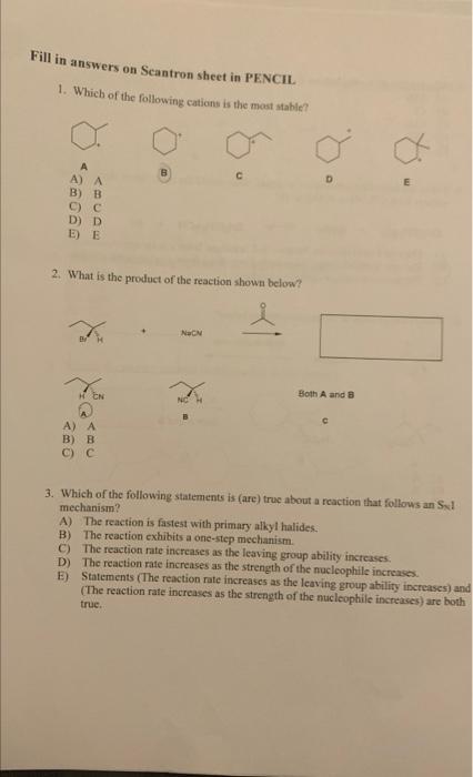Solved Fill in answers on Scantron sheet in PENCIL. 1. Which | Chegg.com