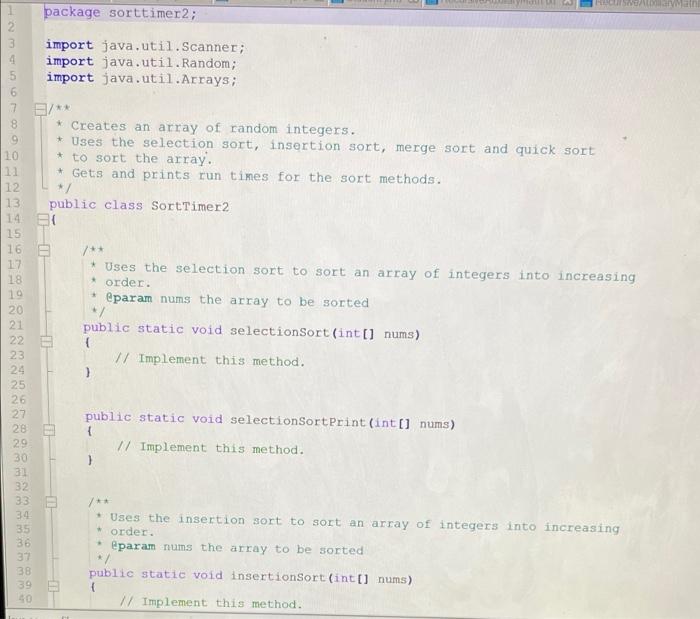 Create a class sorttimers with the following Methods: | Chegg.com