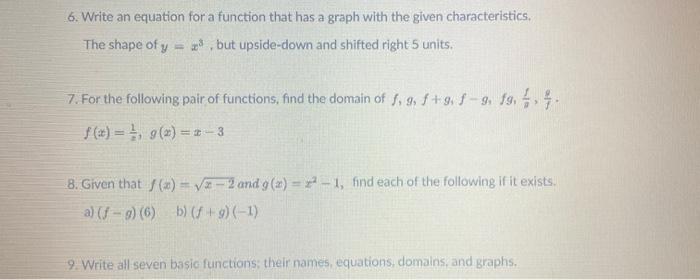 Solved 6. Write an equation for a function that has a graph | Chegg.com