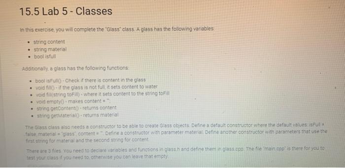 Solved 15.5 Lab 5 - Classes In this exercise, you will | Chegg.com