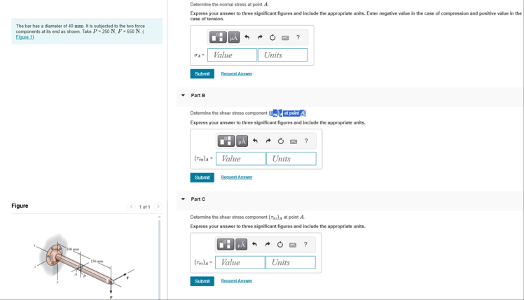 Solved Determine the normal stress at point A.The bar has a | Chegg.com