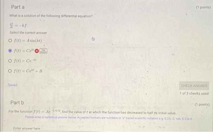 Solved Parta (1 points) What is a solution of the following | Chegg.com