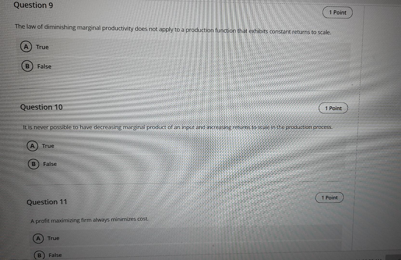 Solved Question 9 1 Point The law of diminishing marginal | Chegg.com