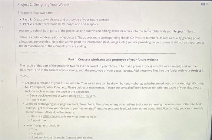 Solved Project 2: Designing Your Website This project has | Chegg.com