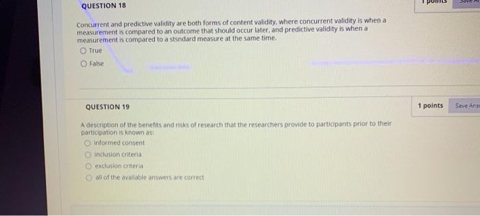 Solved DOVE QUESTION 18 Concurrent and predictive validity | Chegg.com