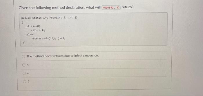 Solved Given the following method declaration, this method | Chegg.com