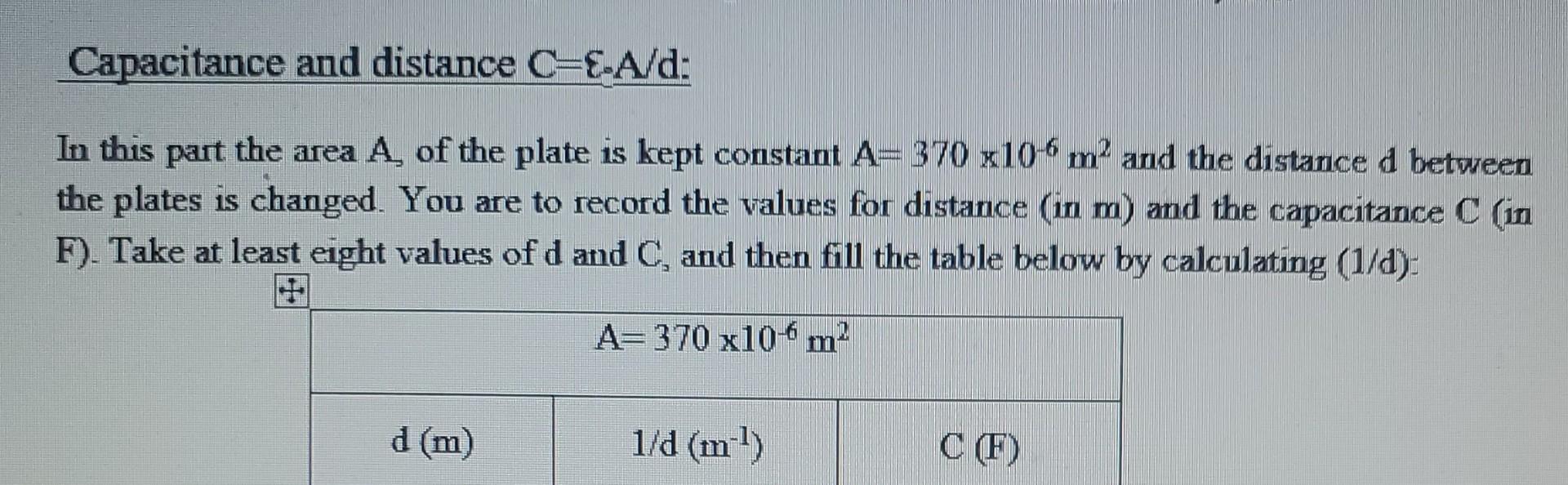 Solved In this part the area A, of the plate is kept | Chegg.com