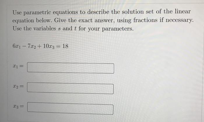 Solved Use parametric equations to describe the solution set | Chegg.com