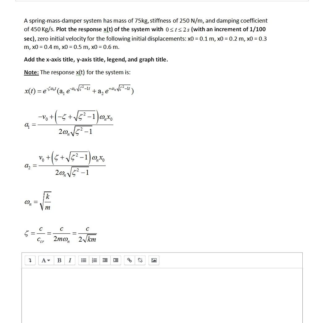 Solved A spring-mass-damper system has mass of 75 kg, | Chegg.com