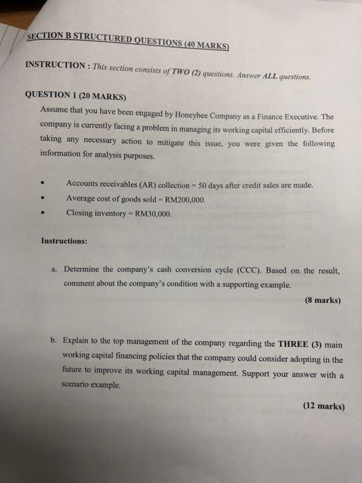 Solved SECTION B STRUCTURED QUESTIONS (40 MARKS) | Chegg.com