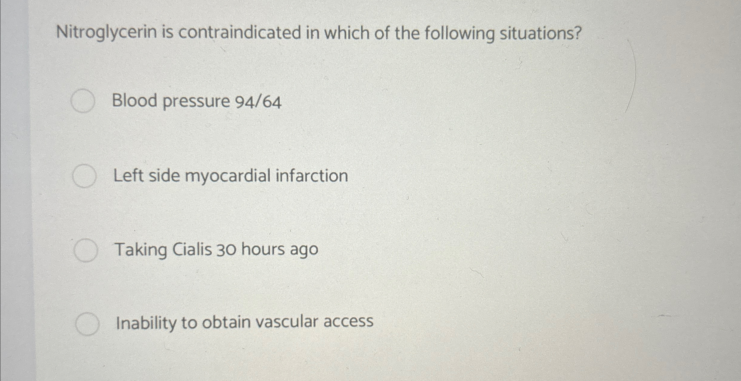 Solved Nitroglycerin is contraindicated in which of the | Chegg.com