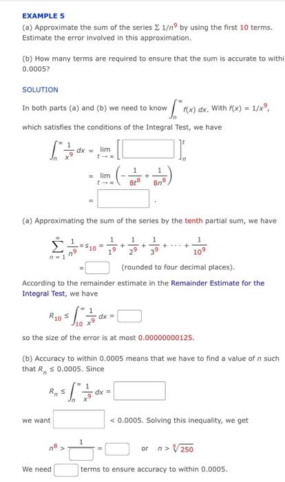 Solved EXAMPLE 5 (a) Approximate the sum of the series 1/nº | Chegg.com