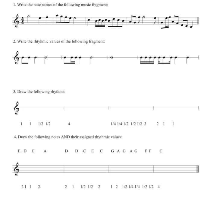 1. Write the note names of the following music | Chegg.com