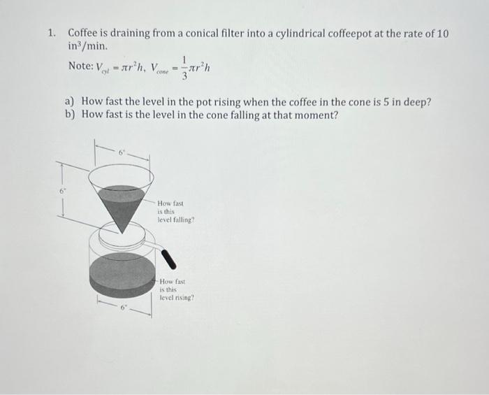 Solved 1. Coffee is draining from a conical filter into a
