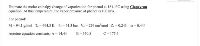 Solved Estimate the molar enthalpy change of vaporization | Chegg.com
