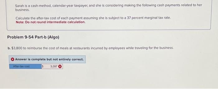 Solved Sarah Is A Cash method Calendar year Taxpayer And Chegg