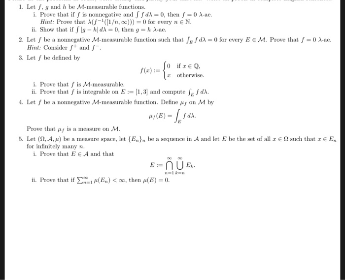 Solved 1 Let F G And H Be M Measurable Functions I Pro Chegg Com