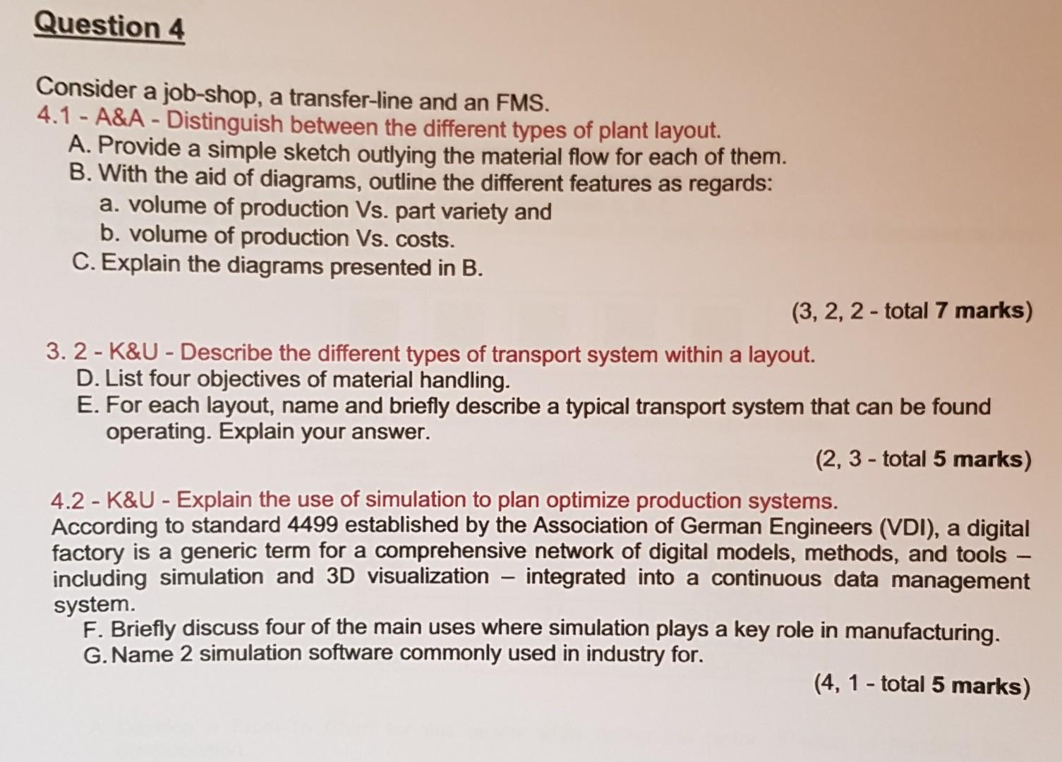 Solved Question 4 Consider a job-shop, a transfer-line and