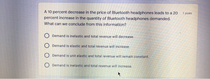 Solved 1 point A 10 percent decrease in the price of | Chegg.com