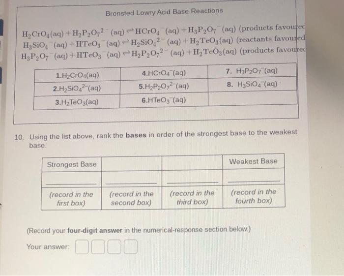 Solved Bronsted Lowry Acid Base Reactions H, CrO (aq) | Chegg.com
