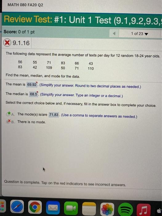 Solved MATH 080 FA20 Q2 Review Test: #1: Unit 1 Test | Chegg.com