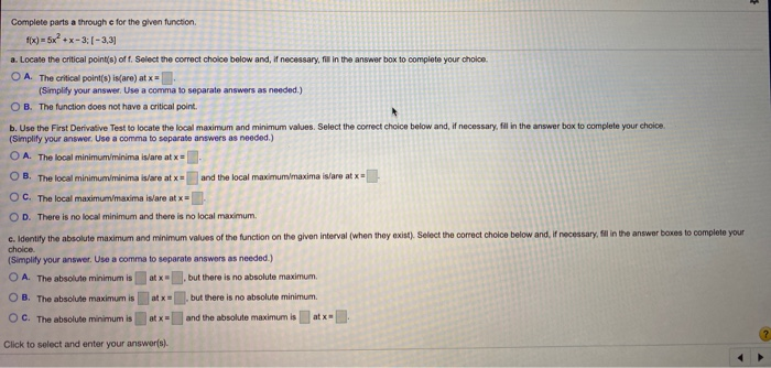 Solved Complete parts a through c for the given function | Chegg.com