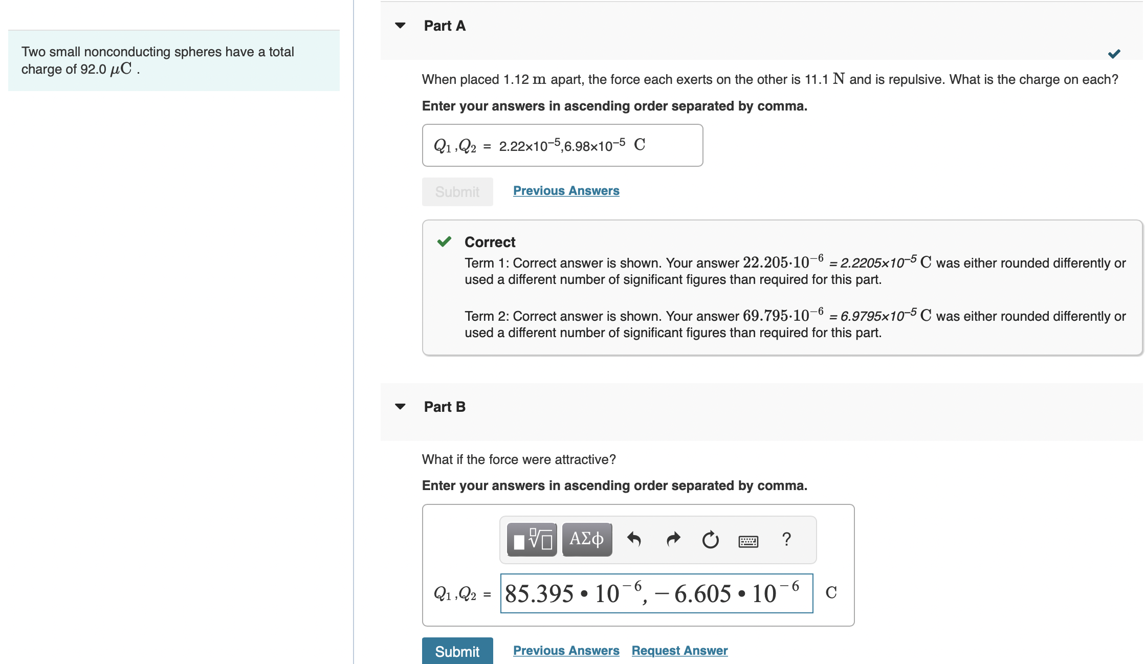 Solved Part ATwo small nonconducting spheres have a | Chegg.com