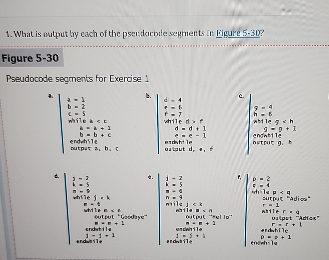 Code Segments Computer Science What is output by each of the pseudocode segments in | Chegg.com
