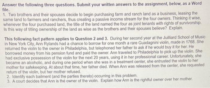 Solved Answer the following three questions. Submit your | Chegg.com