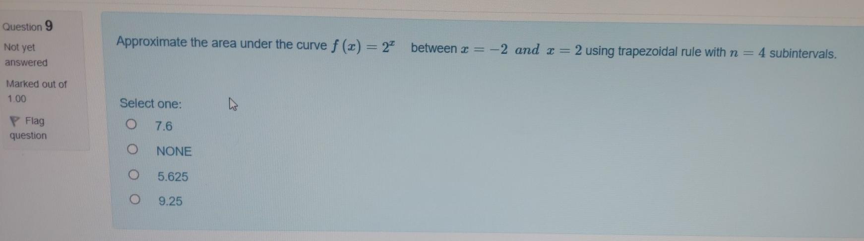Solved Question 9 Approximate the area under the curve f (x) | Chegg.com
